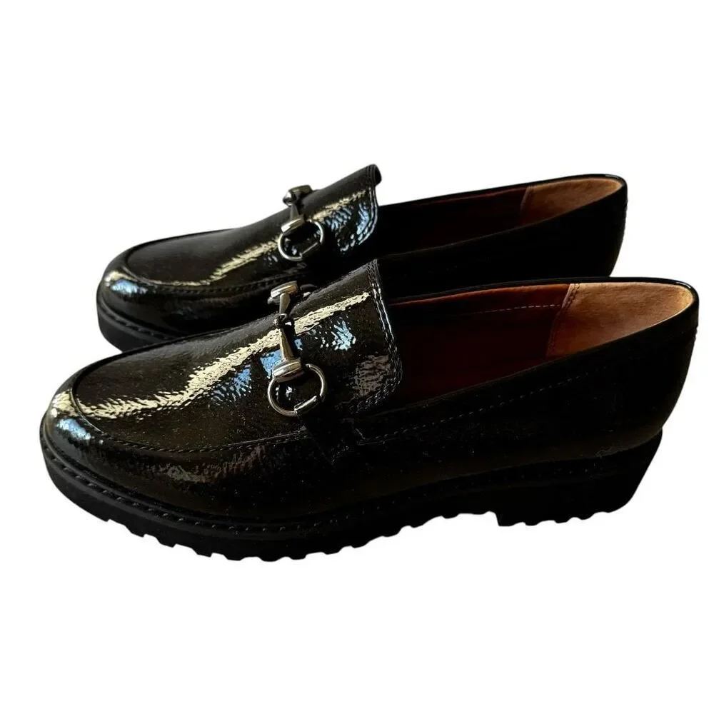 Franco Sarto Women Cason Black Patent Loafers Size 6